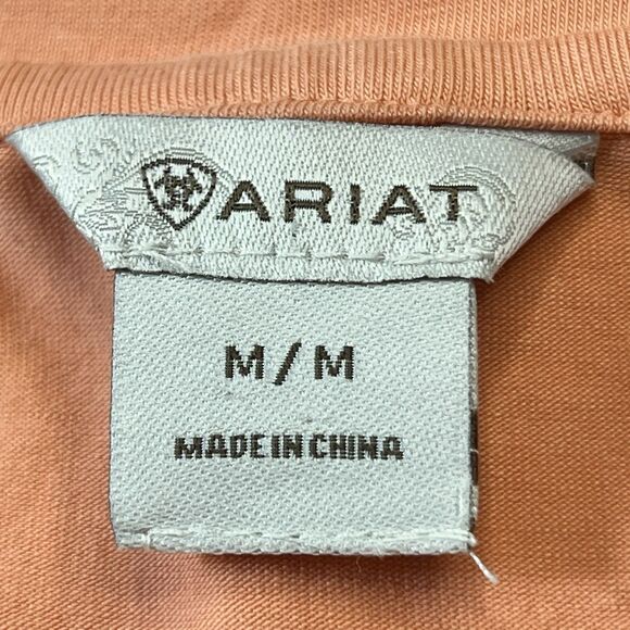 Ariat Women’s Blouse Coral‎ / Peach Embroidered V-Neck Summer Travel Size Medium - Picture 3 of 11